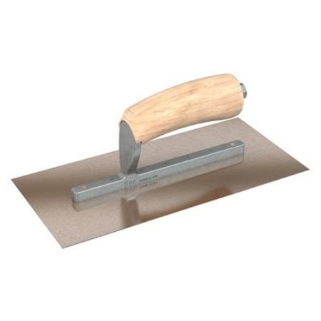 BON TOOL Golden Stainless Steel Finishing Trowel - Square End - 10" x 4-1/2" with Camel Wood Back Handle 66-110